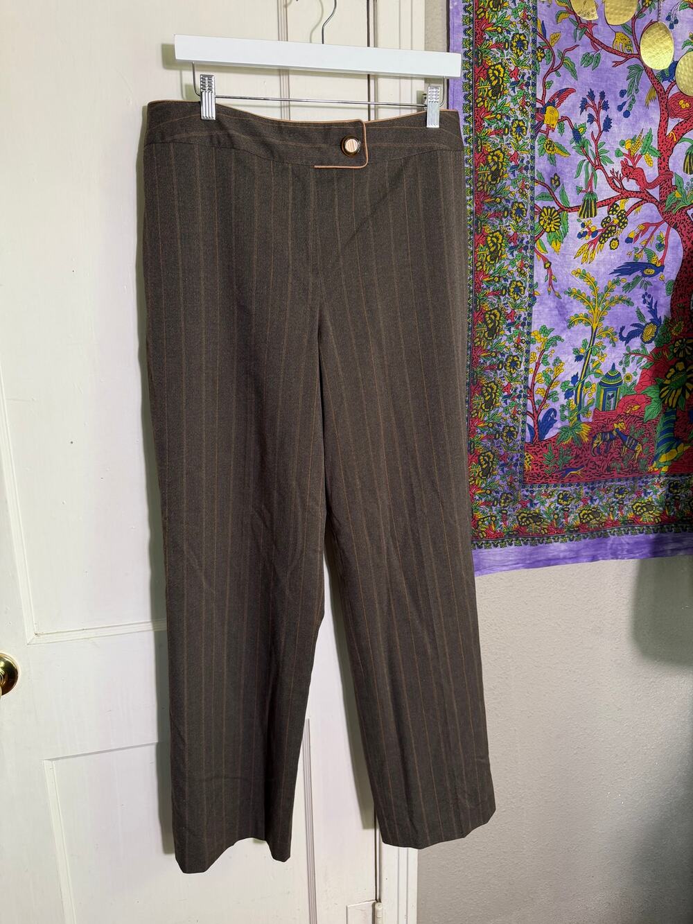 Dressbarn Brown Pinstripe Pants Size 14 Wide Leg Trouser Y2K Office Career